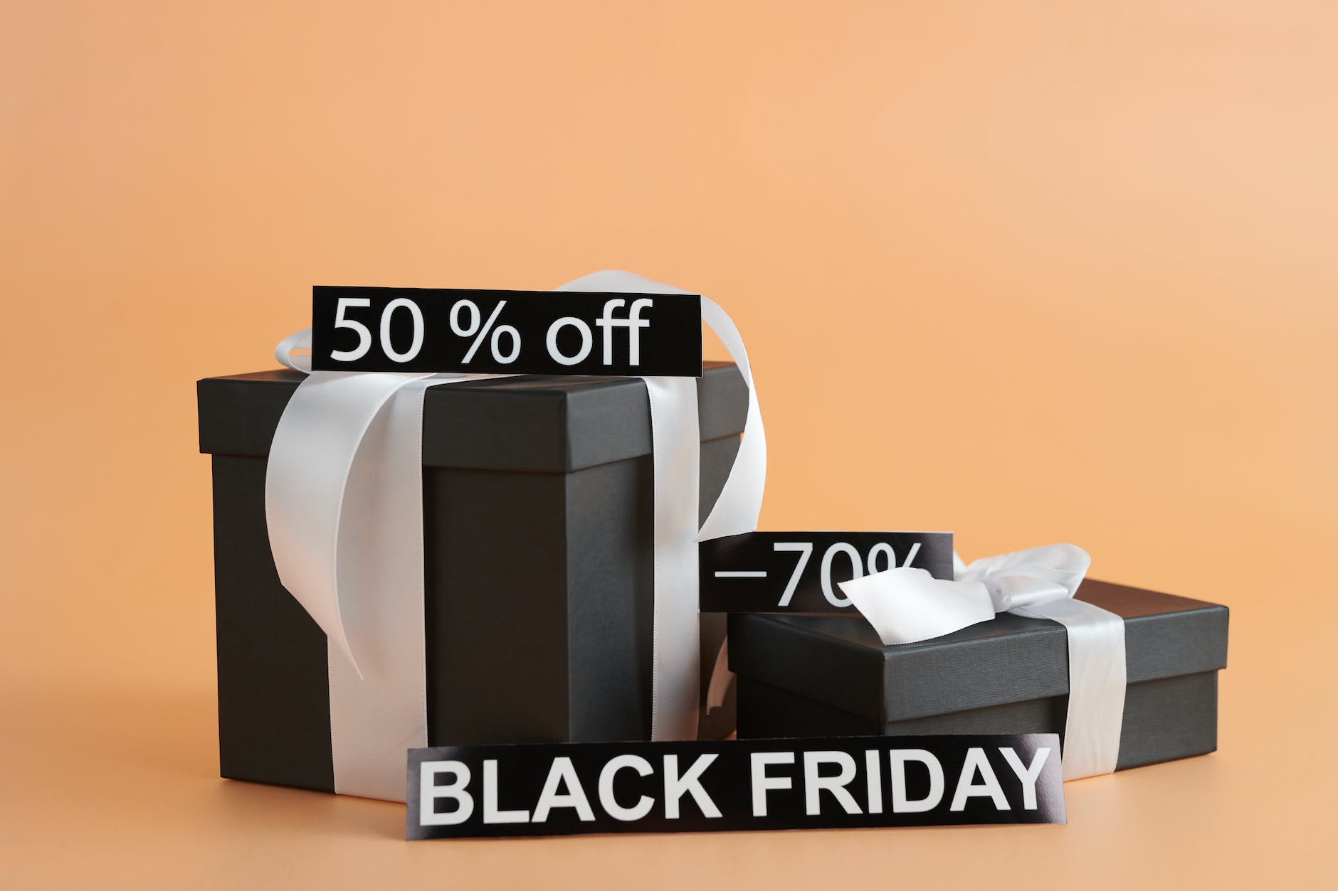 black gift boxes with discount signs