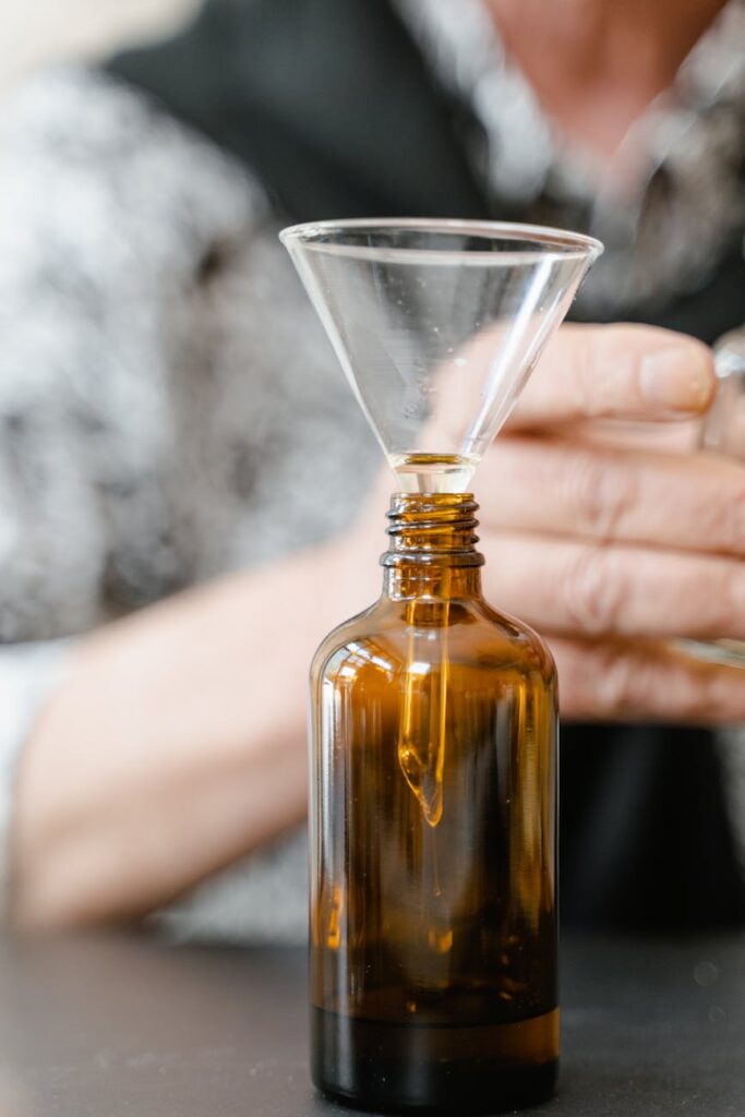 plastic funnel in a bottle