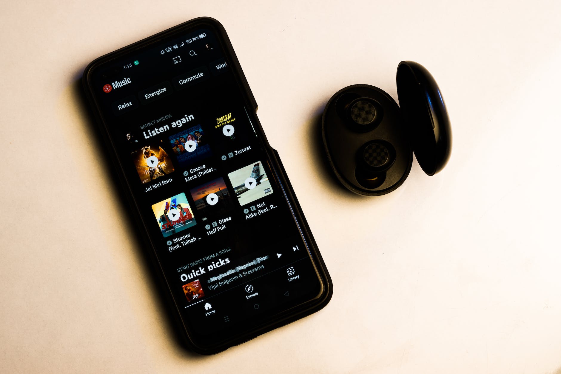 youtube music stream songs and music videos app on the display of smartphone or tablet
